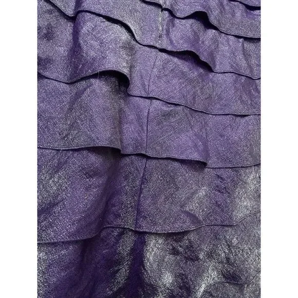 Adrianna Papell Tiered Mermaid Ruffle Dress Womens 14 Purple Sleeveless Bodycon - Picture 10 of 12
